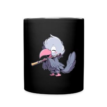Cute shoebill playing flute - Full Colour Mug - black - Front