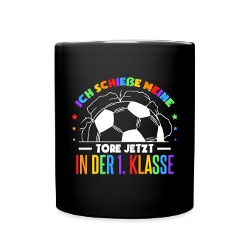 Grundschule Einschulung Fußball 1. Klasse - Tasse einfarbig - Schwarz - Vorne