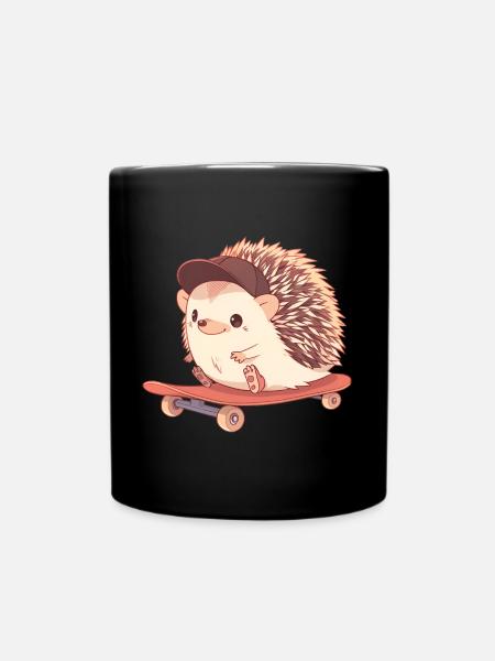 Süßer Igel skatet - Tasse einfarbig - Schwarz