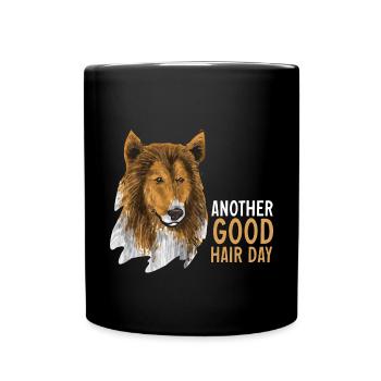 Langhaarcollie Rough Collie Hund - Tasse einfarbig - Schwarz - Vorne