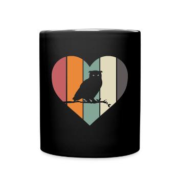 Vintage Heart Ornithologist Retro Silhouette Owl - Tasse einfarbig - Schwarz - Vorne