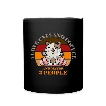 Katzen und Kaffee und vielleicht 3 Personen - Tasse einfarbig - Schwarz - Vorne
