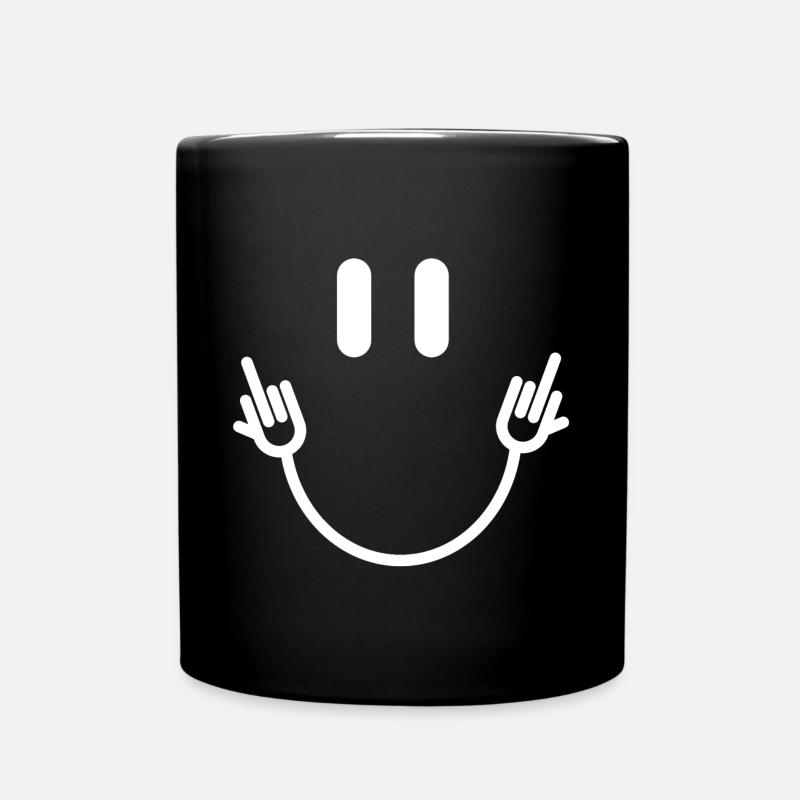 Lachgesicht | Mittelfinger, lustige Sprüche - Tasse einfarbig - Schwarz