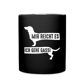 Hund Gassi Dackel - Tasse einfarbig - Schwarz - Vorne
