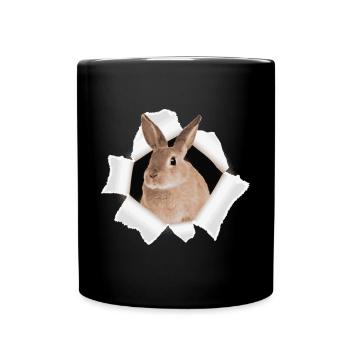Lapin regardant à travers le trou - Mug uni - noir - Devant