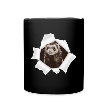 Weasel looking through hole - Full Colour Mug - black - Front