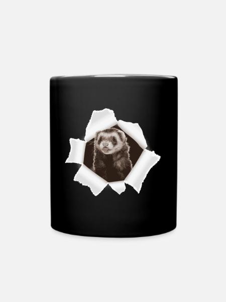 Wiesel schaut durch Loch - Tasse einfarbig - Schwarz