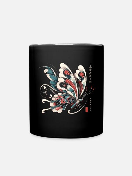 Cherry Blossom Butterfly: Japanese Aesthetic - Full Colour Mug - black