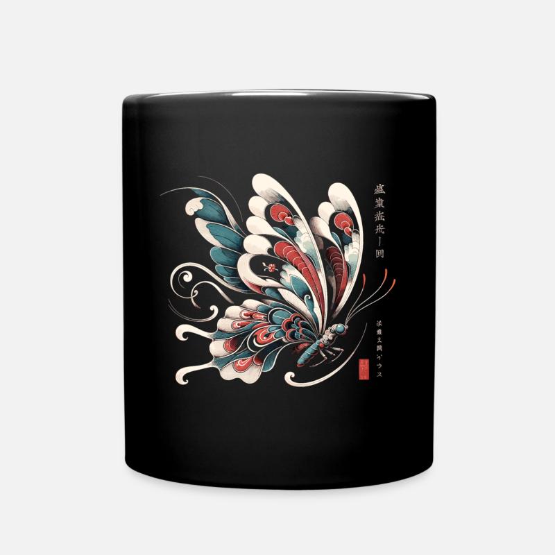 Cherry Blossom Butterfly: Japanese Aesthetic - Full Colour Mug - black