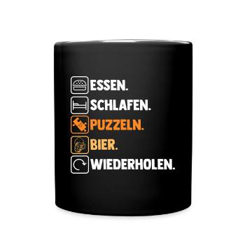 Bier Puzzlefan Puzzler Puzzleteile Puzzle - Tasse einfarbig - Schwarz - Vorne