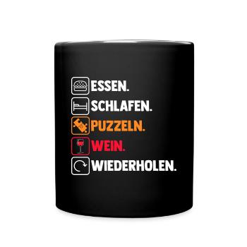 Wein Puzzlefan Puzzler Puzzleteile Puzzle - Tasse einfarbig - Schwarz - Vorne