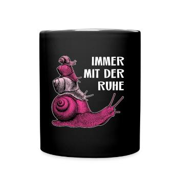 Immer mit der Ruhe vier Schnecken und Spruch - Tasse einfarbig - Schwarz - Vorne