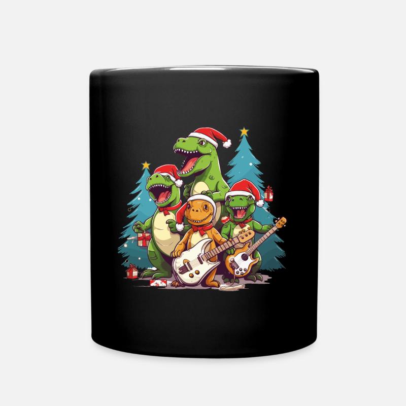 Dinosaur Band Christmas - Full Colour Mug - black