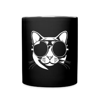 Lustige Katze mit Sonnenbrille Kätzchen Sonnenbrille Katzen - Tasse einfarbig - Schwarz - Vorne