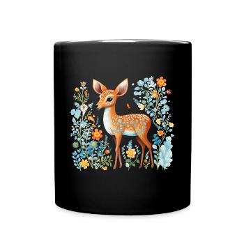 Reh Waldlandschaft Farn Hirsch für Naturfreunde - Tasse einfarbig - Schwarz - Vorne