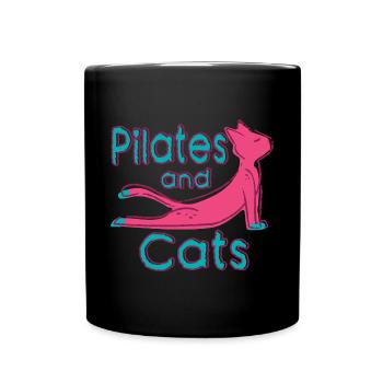 Pilates and Cats Relaxation Motif - Full Colour Mug - black - Front