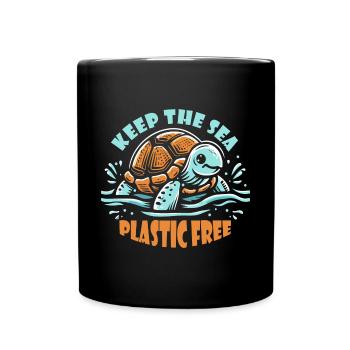 Keep The Sea Plastic Free Schildkröte Motiv - Tasse einfarbig - Schwarz - Vorne