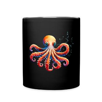 Underwater World Octopus Fish in Watercolor - Tasse einfarbig - Schwarz - Vorne