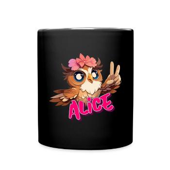 ALICE - Beautiful Girl Name with Cute OWL - Full Colour Mug - black - Front
