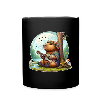 Capybara Guitar Hippie Peace - Full Colour Mug - black - Front