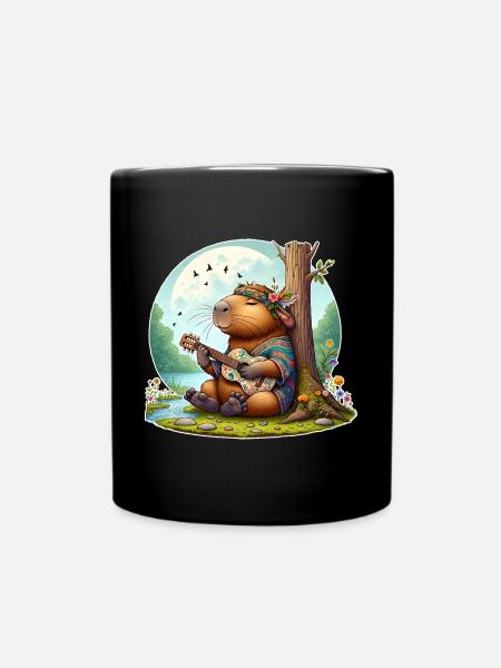 Capybara Guitare Hippie Paix - Mug uni - noir