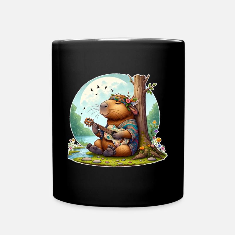 Capybara Gitarre Hippie Peace - Tasse einfarbig - Schwarz