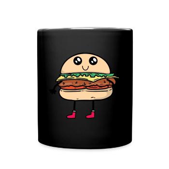 Cheeseburger Fast Food Burger Kawai Child Kids - Full Colour Mug - black - Front