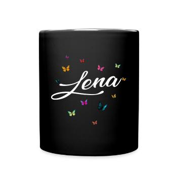 LENA - Girl Name with Colorful Butterflies - Full Colour Mug - black - Front