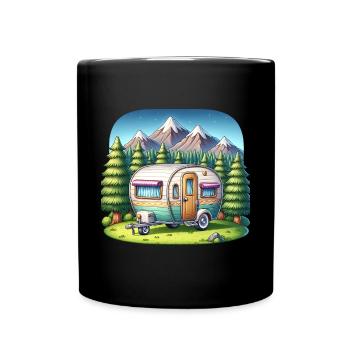 Camping Camper Wohnwagen - Tasse einfarbig - Schwarz - Vorne