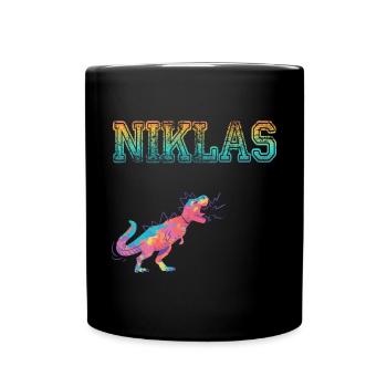 NIKLAS - Beautiful boy name with dinosaur - Full Colour Mug - black - Front