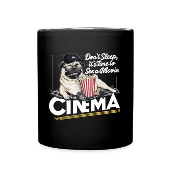 Mops Hundehalter Mops Liebe Kino Popcorn - Tasse einfarbig - Schwarz - Vorne