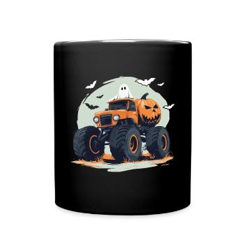 Monster Truck Halloween Ghost Pumpkin Boy - Full Colour Mug - black - Front