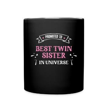 Zwillingsschwestern Zwilling Schwester Geschwister - Tasse einfarbig - Schwarz - Vorne