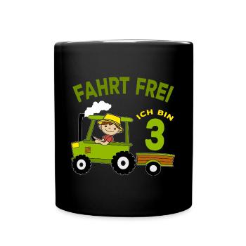 Tractor Birthday Motif 3 Years Boys Gift - Full Colour Mug - black - Front