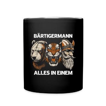 Bärtigermann Bär Tiger Wikinger Starker Mann Bart - Tasse einfarbig - Schwarz - Vorne