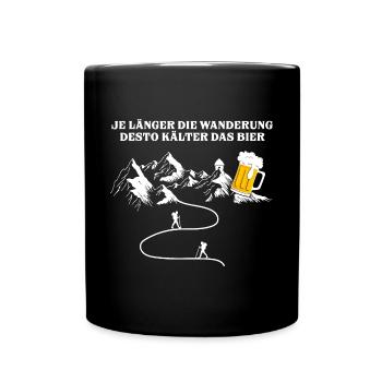 Je länger die Wanderung desto kälter das Bier - Tasse einfarbig - Schwarz - Vorne