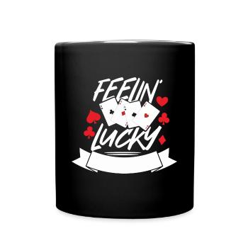 Poker Feeling Lucky Kartenmotiv - Tasse einfarbig - Schwarz - Vorne