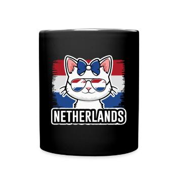 Niederlande Katze Fußball Katzenliebhaber - Tasse einfarbig - Schwarz - Vorne