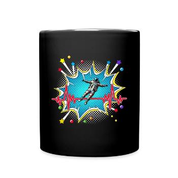 Motorradfahrer Pop Art Comic Retro Herzschlag - Tasse einfarbig - Schwarz - Vorne