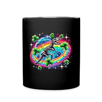 Dino St. Patrick's Day Skelett Kleeblatt - Tasse einfarbig - Schwarz - Vorne