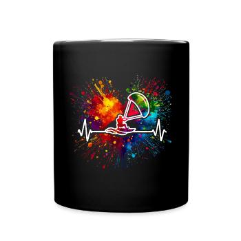 Kitesurfen Herzschlag Bunter Farbspritzer - Tasse einfarbig - Schwarz - Vorne