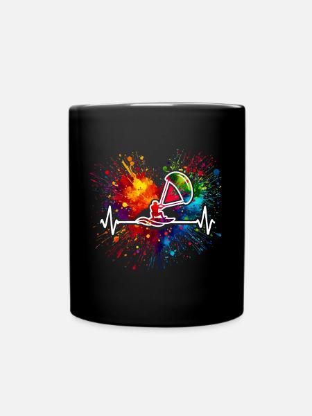 Kitesurfen Herzschlag Bunter Farbspritzer - Tasse einfarbig - Schwarz