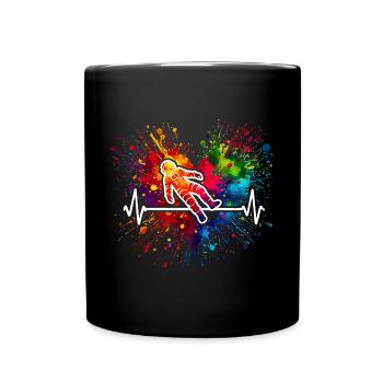 Astronaut Herzschlag Farbspritzer Planeten - Tasse einfarbig - Schwarz - Vorne