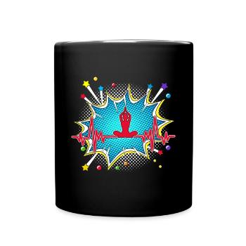 Fußball Pop Art Comic Retro Herzschlag - Tasse einfarbig - Schwarz - Vorne