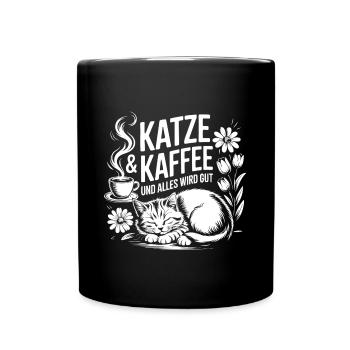 Katze und Kaffee ist alles was ich brauche - Tasse einfarbig - Schwarz - Vorne