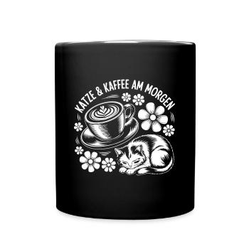 Katze und Kaffee ist alles was ich brauche - Tasse einfarbig - Schwarz - Vorne