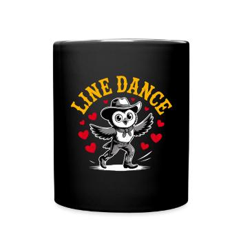 Line Dance Eule lustige Eule mit Stetson und Boots - Tasse einfarbig - Schwarz - Vorne