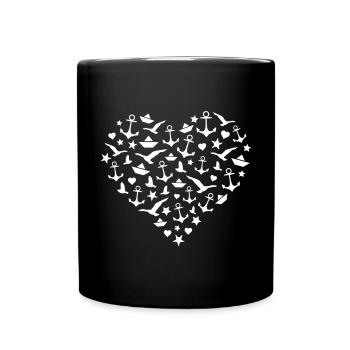 Anker Herz Muster - Tasse einfarbig - Schwarz - Vorne