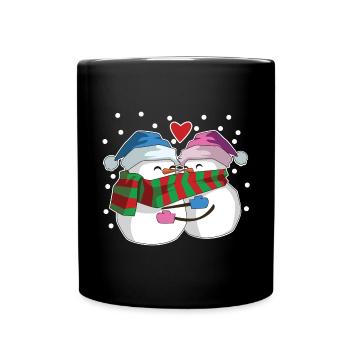 Bonhomme de neige amoureux coeur hiver - Mug uni - noir - Devant