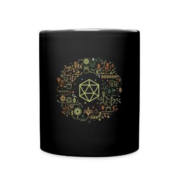 Polyhedral D20 Dice Monogram Doodle - Full Colour Mug - black - Front